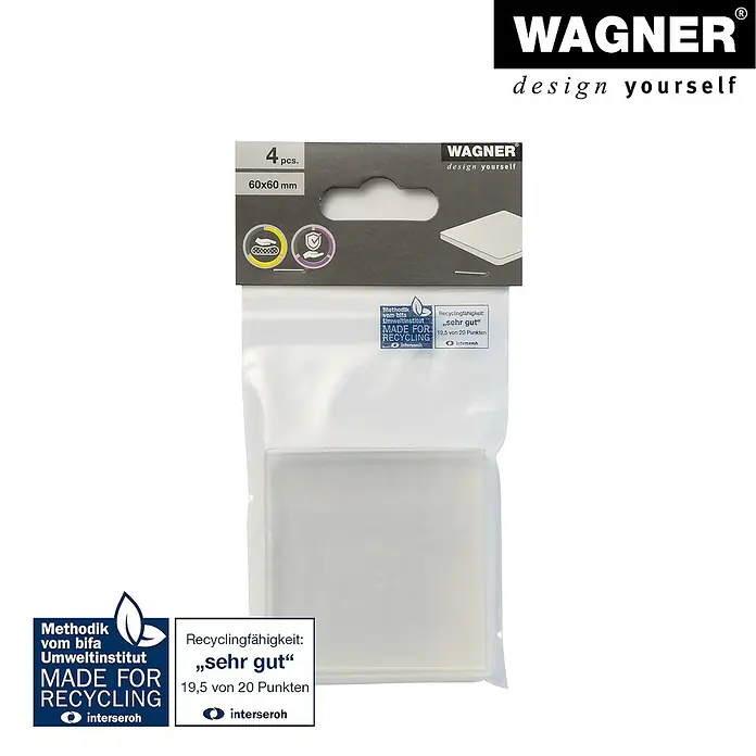 Wagner System Filzgleiter - B x L: 60 x 60 mm, Kleben, 4 Stk. - Wagner Möbelgleiter, 60x60 mm, 4 Stück, für einfaches Verschieben von Möbeln und Schutz des Bodens, hergestellt für Recycling mit sehr guter Bewertung.