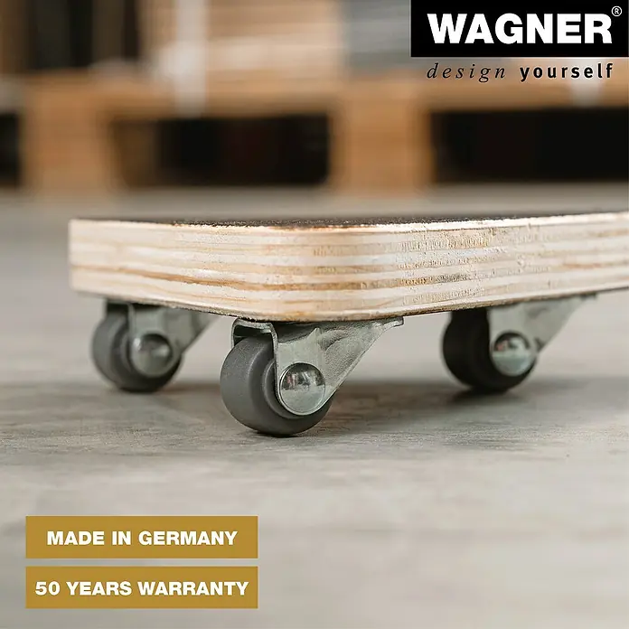 Wagner System Transportroller MM1314 - L x B x H: 140 x 140 x 43 mm, Traglast: 100 kg, Holz, Braun - Produktansicht einer Möbelrolle von Wagner, hergestellt in Deutschland mit 50 Jahren Garantie. Design für Ihr Zuhause.