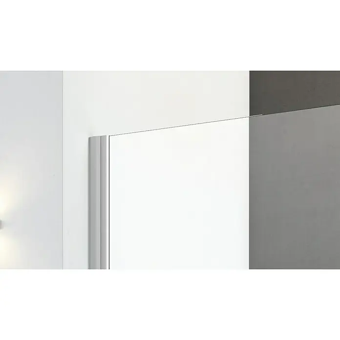 Camargue Vario Duschwand S13P - B x H: 120 x 191,5 cm, Beschichtet, Silber - Nahaufnahme einer eleganten, rahmenlosen Duschkabine mit minimalistischem Design und klaren Linien, die ein modernes Badezimmererlebnis verspricht.