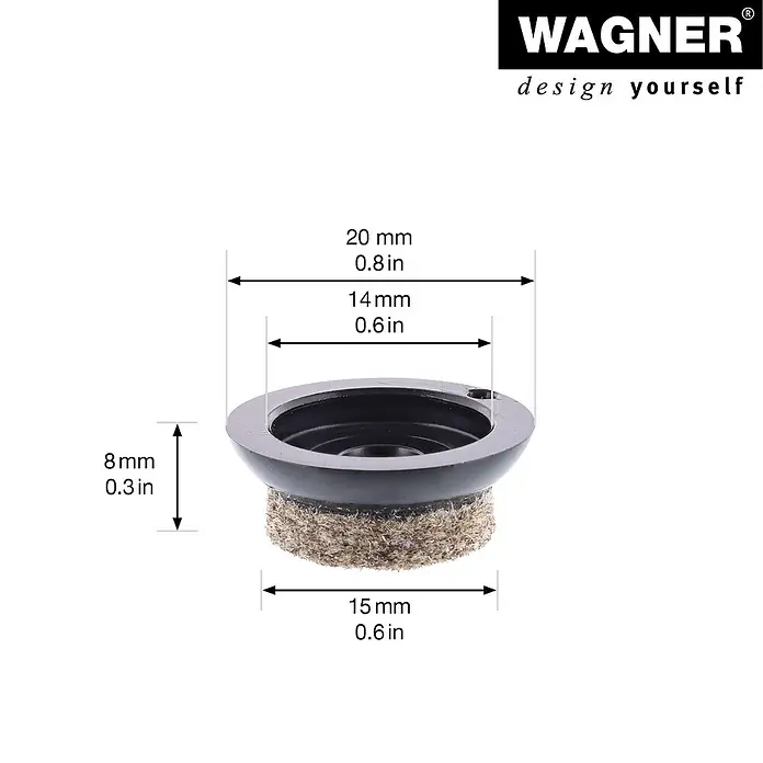Wagner System Verstellfüße - Länge Gewinde: 20 mm, Durchmesser Gewinde: 8 mm, 4 Stk. - Bild einer Möbelgleiters von Wagner mit Größenangaben, ideal zum Schutz von Böden vor Kratzern und Beschädigungen.