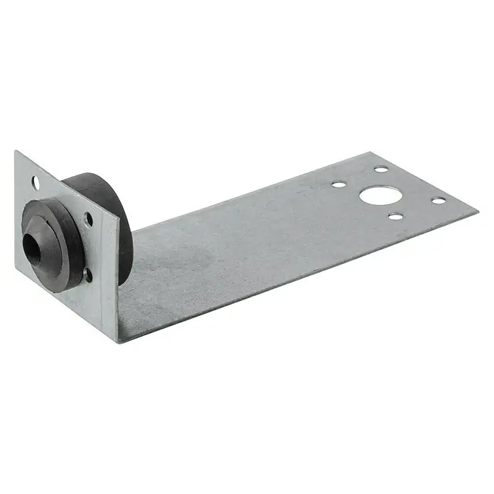 Placafix Escuadra regulable acústica - Número de componentes: 100 ud. - Una imagen detallada de un tope de puerta con placa de montaje, que ofrece estabilidad y protección para las paredes.