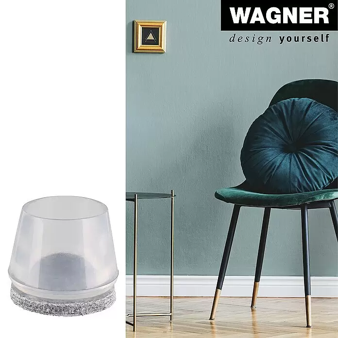 Wagner System Rohrkappen Filz - Durchmesser: 28 mm, Transparent, 4 Stk. - Transparente Silikon-Möbelgleiterkappe mit grauem Filzgleiter.