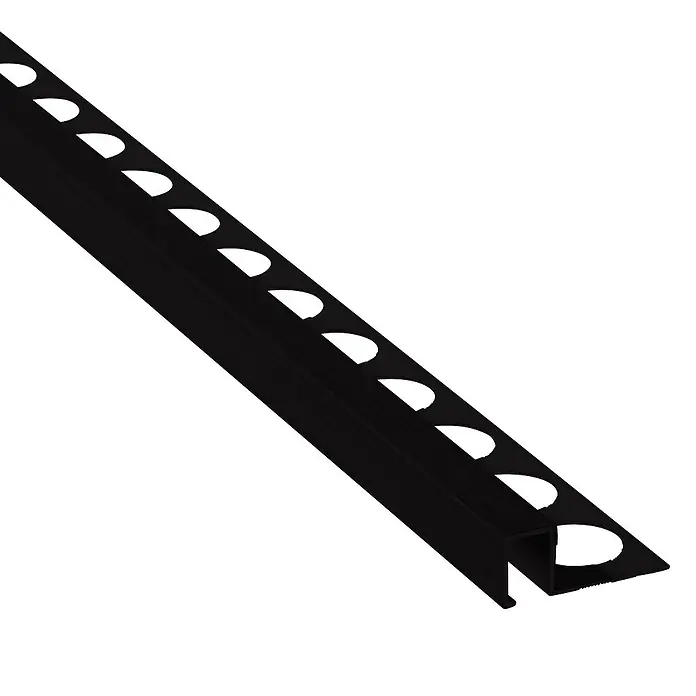 Perfil cuadrado multiusos - Aluminio, Negro, Mate - Riel de perfil de plástico negro con recortes, adecuado para azulejos u otras superficies.