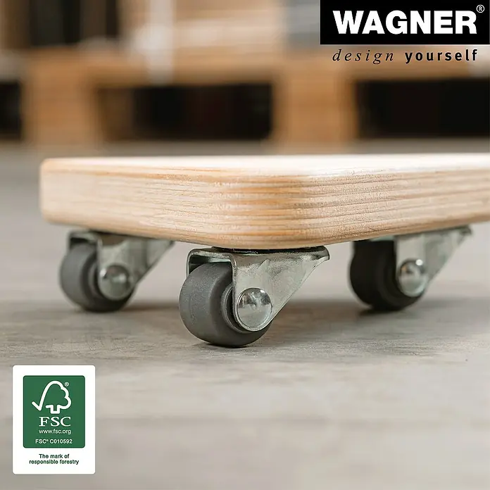 Wagner System Transportroller MM1313 - L x B x H: 140 x 140 x 43 mm, Traglast: 100 kg, Holz, Beige - Möbelroller aus Holz mit grauen Rollen, ideal zum einfachen Bewegen von Möbeln und Pflanzen im Haus. FSC-zertifiziertes Produkt.