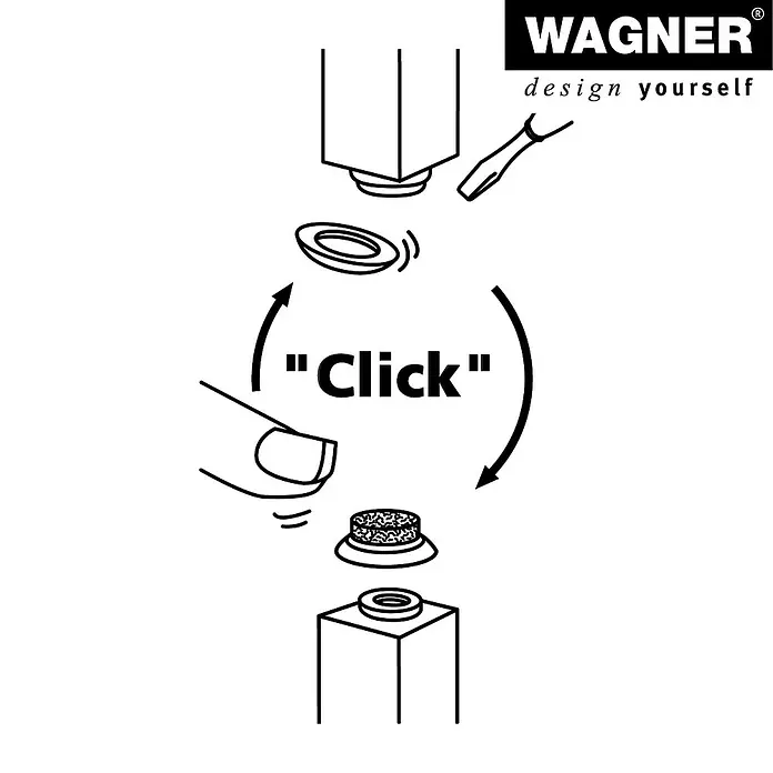 Wagner System Filzgleiter Ultrasoft Slim - Durchmesser: 25 mm, Schrauben, 4 Stk. - Anleitung zum Anbringen eines Wagner-Produkts mit einem "Klick"-Mechanismus. Einfache Installation durch Zusammenstecken der Teile.