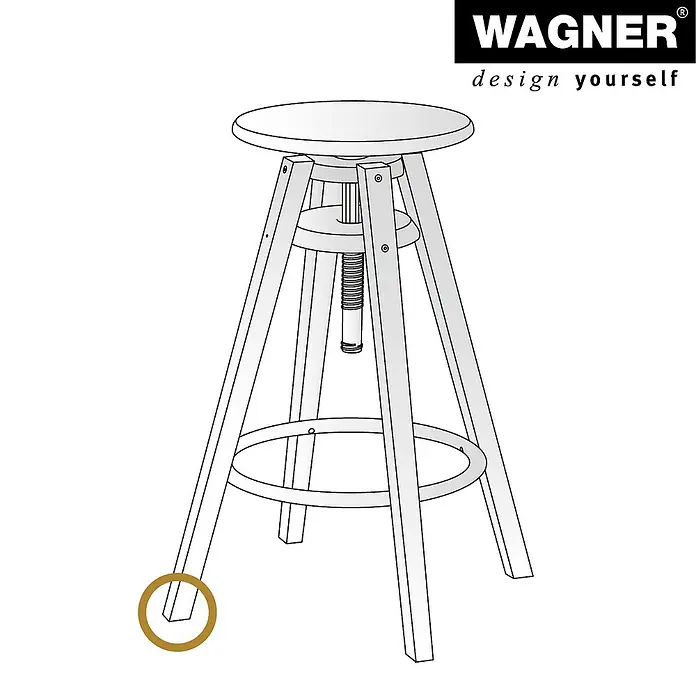 Wagner System Filzgleiter Ultrasoft Slim - Durchmesser: 25 mm, Schrauben, 4 Stk. - Abbildung eines dreibeinigen, höhenverstellbaren Hockers von Wagner mit kreisförmiger Fußstütze.