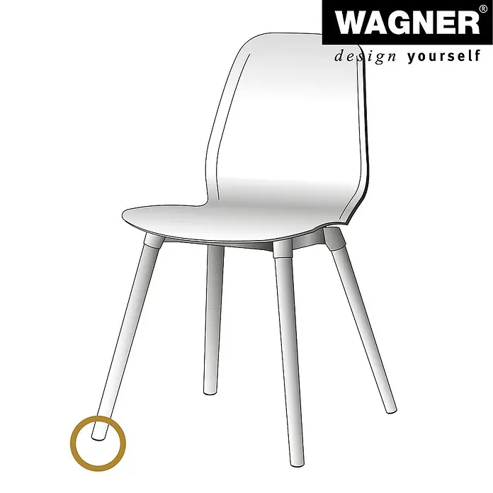 Wagner System Filzgleiter Ultrasoft Slim - Durchmesser: 20 mm, Schrauben, 4 Stk. - Abbildung eines weißen Wagner-Stuhls mit vier Beinen und abgerundeter Sitzfläche, ideal für modernes Wohnen.