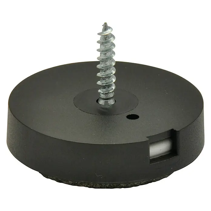 Wagner System Filzgleiter Duo Ultrasoft/Hyper - Durchmesser: 30 mm, 4 Stk., Mit Schraube - Nahaufnahme eines schwarzen Möbelgleiters mit Schraube und Filzgleitfläche, ideal zum Schutz von Böden vor Kratzern.