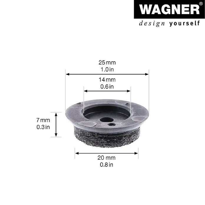 Wagner System Filzgleiter Ultrasoft Slim - Durchmesser: 25 mm, Schrauben, 4 Stk. - Detailaufnahme eines Möbelgleiters mit Maßen. Geeignet zum Schutz von Böden und zur Reduzierung von Geräuschen beim Bewegen von Möbeln.