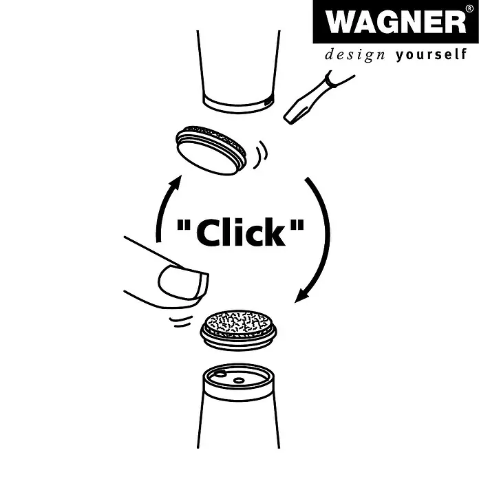 Wagner System Filzgleiter Duo Ultrasoft/Hyper - Durchmesser: 30 mm, 4 Stk., Mit Schraube - Produktbild von Wagner: "design yourself" mit einer Illustration, die das einfache Einrasten von Teilen zeigt.
