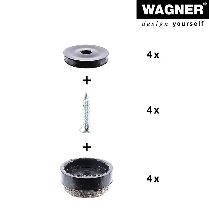 Wagner System Filzgleiter Ultrasoft Slim - Durchmesser: 17 mm, Schrauben, 4 Stk. - Artikel mit Filzgleitern, Schrauben und Adaptern für Möbel. Praktisches Set für sanftes Verschieben und Schutz empfindlicher Böden.