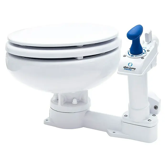 Albin Pump Bordtoilette Manuell Kompakt Low - L x B x H: 40 x 45 x 29 cm, Keramik - Albin Pump Marine Toilette mit Handpumpe. Die ideale Bordtoilette für Boote und Yachten, kompakt und zuverlässig.
