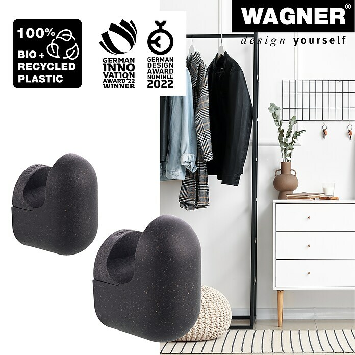 Wagner System Garderobenhaken-Set Hooks4Home klein & groß (L x B x H: 51 x 37 x 31 mm, 4 Stk., Schwarz) | BAUHAUS