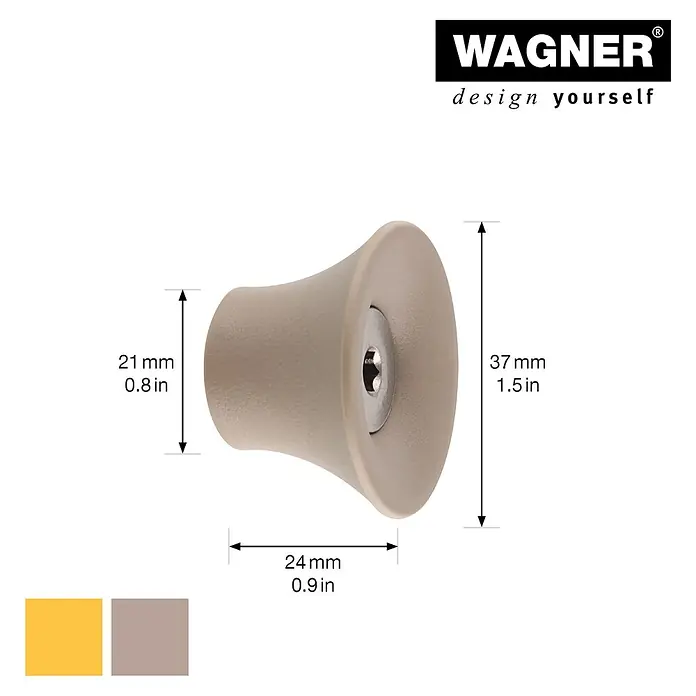 Wagner System Garderobenhaken-Set - Ø x H: 50 x 30 mm, Taupe, Gelb, 4 Stk. - Nahaufnahme eines beigen Möbelknopfs mit Maßangaben, der ein elegantes Design und Funktionalität für Möbelstücke bietet.