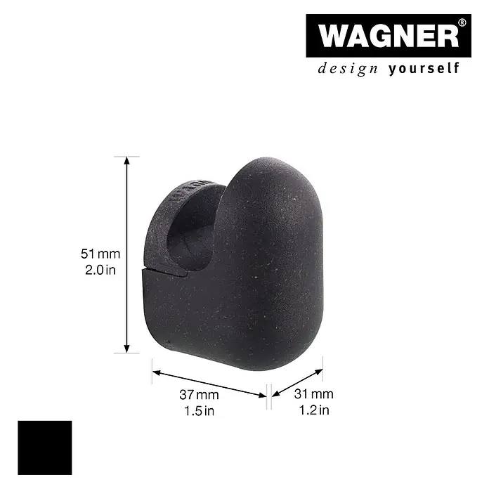 Wagner System Garderobenhaken-Set PILL - L x B x H: 57 x 47 x 76 mm, Schwarz, 4 Stk. - Schwarzer Wagner Türstopper mit den Maßen 51 mm Höhe, 37 mm Breite und 31 mm Tiefe für den Einsatz im Innenbereich.