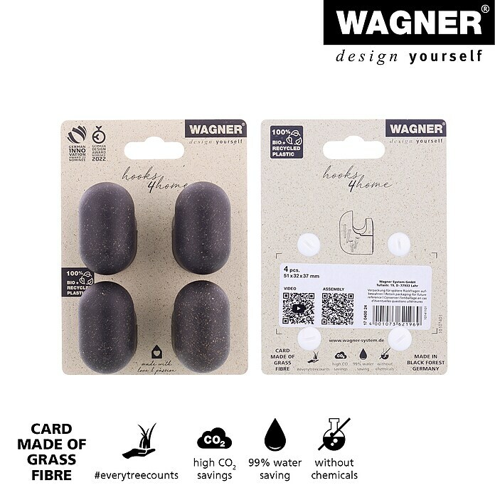 Wagner System Garderobenhaken-Set Hooks4Home klein (L x B x H: 51 x 37 x 31 mm, 4 Stk., Schwarz) | BAUHAUS