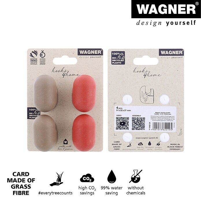 Wagner System Garderobenhaken-Set Hooks4Home klein (L x B x H: 51 x 37 x 31 mm, 4 Stk., Taupe/Koralrot) | BAUHAUS