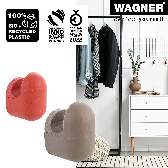 Wagner System Garderobenhaken-Set Hooks4Home klein & groß (L x B x H: 51 x 37 x 31 mm, 4 Stk., Taupe/Koralrot) | BAUHAUS