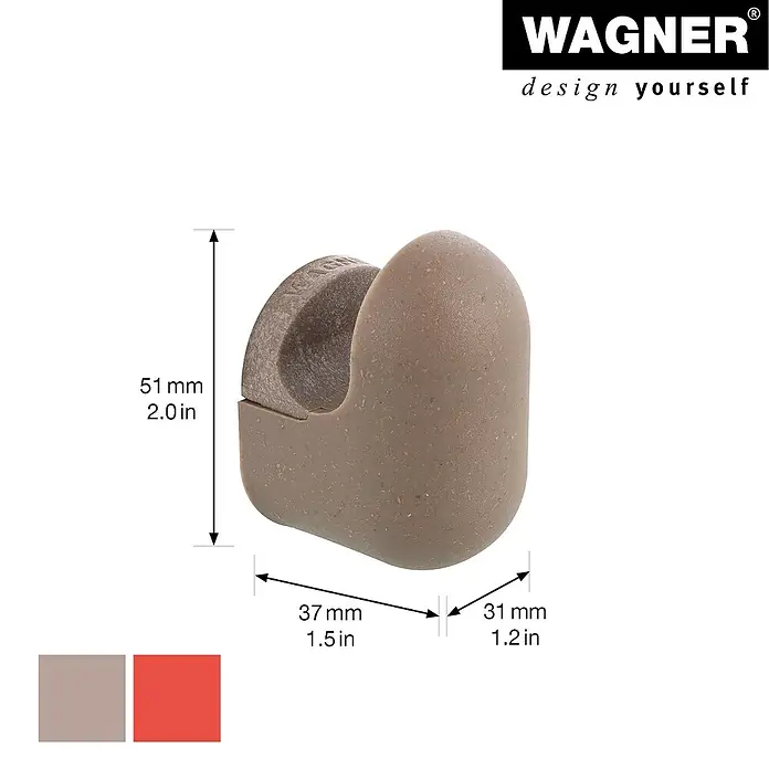 Wagner System Garderobenhaken-Set PILL - L x B x H: 57 x 47 x 76 mm, Taupe/Koralrot, 4 Stk. - Produktbild des WAGNER Türstopper mit Größenangaben. Designen Sie Ihr Zuhause selbst mit den Produkten von WAGNER.