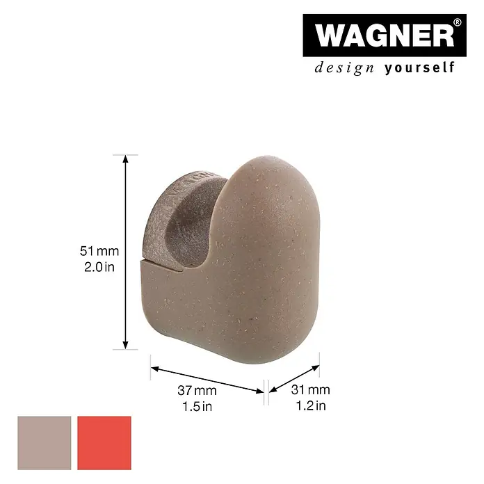 Wagner System Garderobenhaken-Set PILL - L x B x H: 37 x 31 x 51 mm, Taupe/Koralrot, 4 Stk. - Nahaufnahme des Wagner Türpuffer, der mit seinen Maßen von 51mm Höhe und 37mm/31mm Breite für universelle Anwendungen geeignet ist.