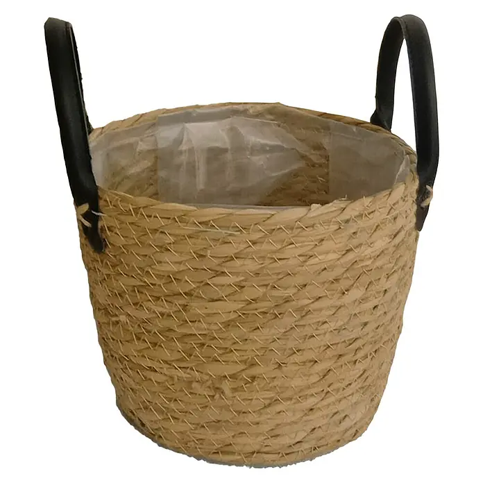 Pflanzkorb - Natur - Dieser geflochtene Korb mit schwarzen Griffen ist ideal als Pflanzgefäß oder zur Aufbewahrung geeignet. Seine natürliche Optik passt in jedes Interieur.