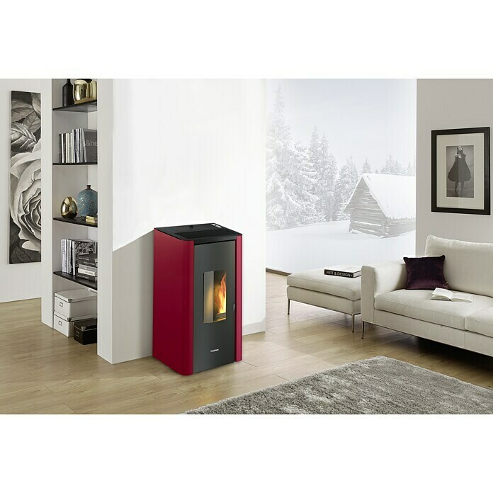 FreePoint Pelletofen Indigo (2 - 7 kW, Raumheizvermögen: 57,6 - 156 m³, Bordeaux)