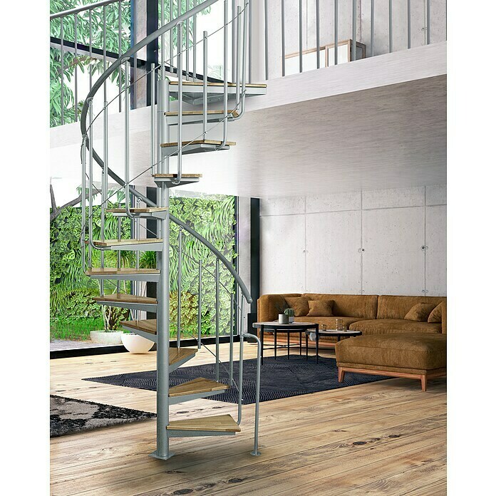 Atrium Spindeltreppe Solo Vertical (Farbton Metall: RAL 9006, Durchmesser: 120 cm, Stahl, Buche, Geschosshöhe: 264 cm - 286 cm) | BAUHAUS