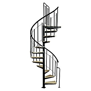 Atrium Spindeltreppe Solo Vertical (Farbton Metall: RAL 9005, Durchmesser: 120 cm, Stahl, Buche, Geschosshöhe: 264 cm - 286 cm)