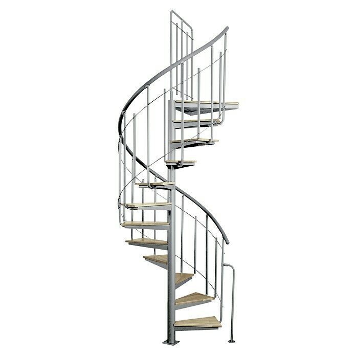 Atrium Spindeltreppe Solo Vertical (Farbton Metall: RAL 9006, Durchmesser: 120 cm, Stahl, Buche, Geschosshöhe: 264 cm - 286 cm) | BAUHAUS