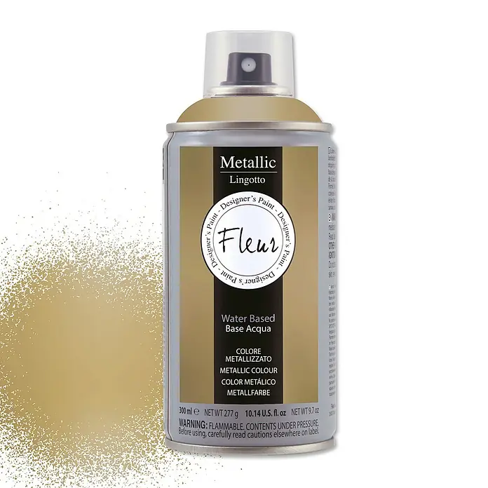 Fleur Pintura decorativa en spray Opaco - Oro, 300 ml - Pintura en aerosol al agua Fleur Metallic Lingotto, color dorado para proyectos DIY y decoraciones creativas.