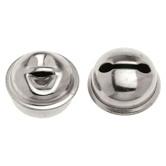 Glorex Hobby Time Rollenglöckchen - Silber, Durchmesser: 12 mm - Nahaufnahme von zwei silbernen Schellenglocken, ideal für Bastelarbeiten, Dekorationen und musikalische Projekte.