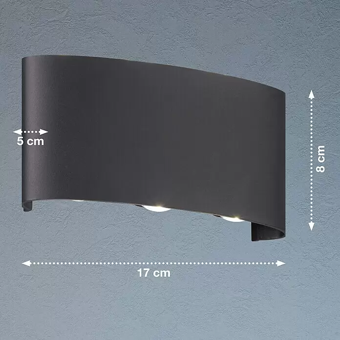 Fischer & Honsel Wandleuchte Berlin - 3 W, L x B x H: 13 x 6 x 4 cm, Schwarz - Skizze