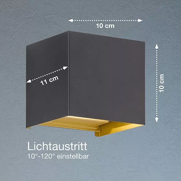 Fischer & Honsel Wandleuchte Thore - 6 W, L x B x H: 31 x 20 x 13 cm, schwarz matt - Skizze