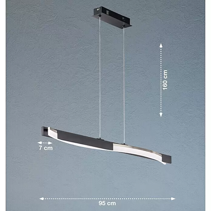 Fischer & Honsel LED-Pendelleuchte Bridge - 18 W, Pendellänge: 160 cm, Sandschwarz/Silber, Mehrfarbig - Skizze