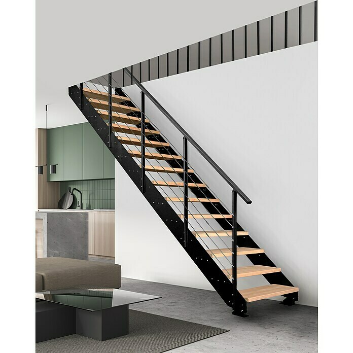 Atrium Wangentreppe Prosto (Farbton Metall: RAL 9005, Breite: 80 cm, Buche, Geschosshöhe: 274,5 cm - 285 cm) | BAUHAUS