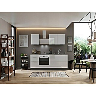 Respekta Premium Vormontierte Küchenzeile Elisabeth (Breite: 220 cm, Vormontiert, Farbe Front: Weiß, Farbe Korpus: Grau)