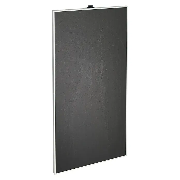 Jollytherm Infrarot-Keramikheizkörper - B x H: 600 x 1.200 mm, 1.100 W, Natursteinoptik - Die elegante Schiefertafel mit ihrem schlichten, weißen Rahmen, ideal als stilvolle Notizfläche für Ihr Zuhause oder Büro.