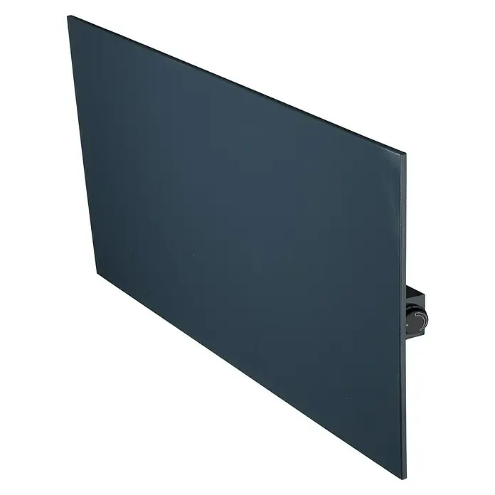 Admiral Infrarot-Metallheizkörper - 90 x 60 cm, 780 W, Anthrazit - Nahaufnahme eines eleganten, dunkelblauen Heizkörpers mit glatter Oberfläche und Drehknopf zur Temperaturregelung. Ideal für modernes Wohndesign.