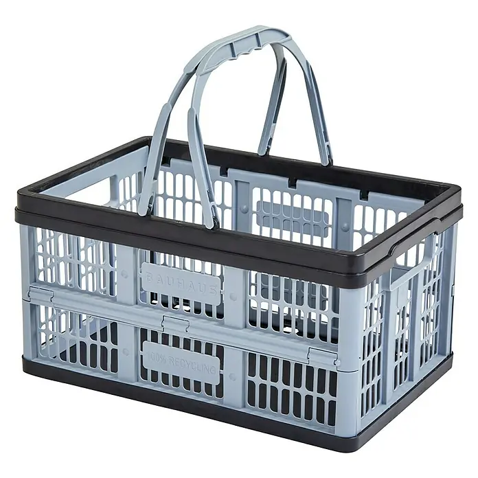 BAUHAUS Einkaufskorb - L x B x H: 39 x 25,5 x 21 cm, Grau - Ein graublauer Bauhaus-Faltkorb mit schwarzem Rand und Griff für einfache Lagerung und Transport. Ideal zum Einkaufen.
