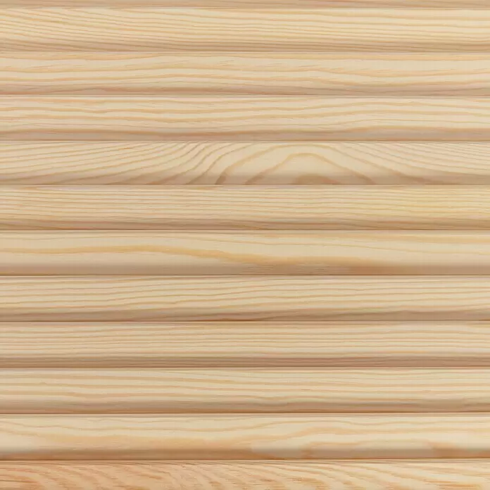 Lamellentür - B x H: 594 x 1.985 mm, Art Lamellen: Offen, Natur - Helle Holzvertäfelung mit horizontalen, abgerundeten Dielen und sichtbarer Maserung, geeignet für Wand- oder Deckenverkleidung.