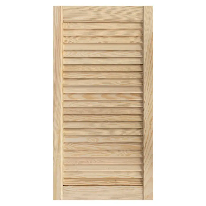 Lamellentür - B x H: 394 x 762 mm, Art Lamellen: Offen, Natur - Nahaufnahme eines Holzjalousie-Paneels, das die natürliche Maserung und das Design betont. Die Holzjalousie bietet Privatsphäre und Lichtsteuerung.