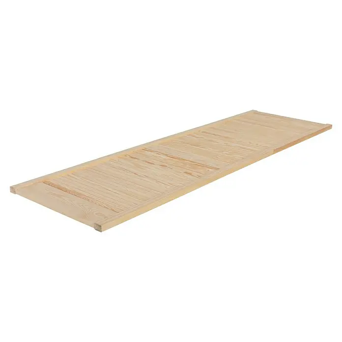 Lamellentür - B x H: 594 x 1.985 mm, Art Lamellen: Offen, Natur - Ansicht einer Holztreppenstufe, die die natürliche Maserung und Konstruktion des Produkts hervorhebt. Ideal für Renovierungs- und Bauprojekte.