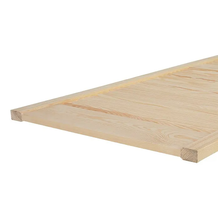 Lamellentür - B x H: 594 x 1.985 mm, Art Lamellen: Offen, Natur - Detailaufnahme einer hellen Holzplatte mit deutlicher Maserung, ideal für Möbelbau oder Innenausbauprojekte.