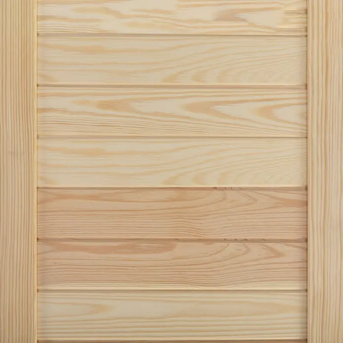 Möbeltür - B x H: 394 x 1.995 mm, Natur - Detailaufnahme einer hellen Holzverkleidung mit horizontalen Brettern und vertikalen Rahmen, die eine natürliche Textur und warme Töne zeigt.