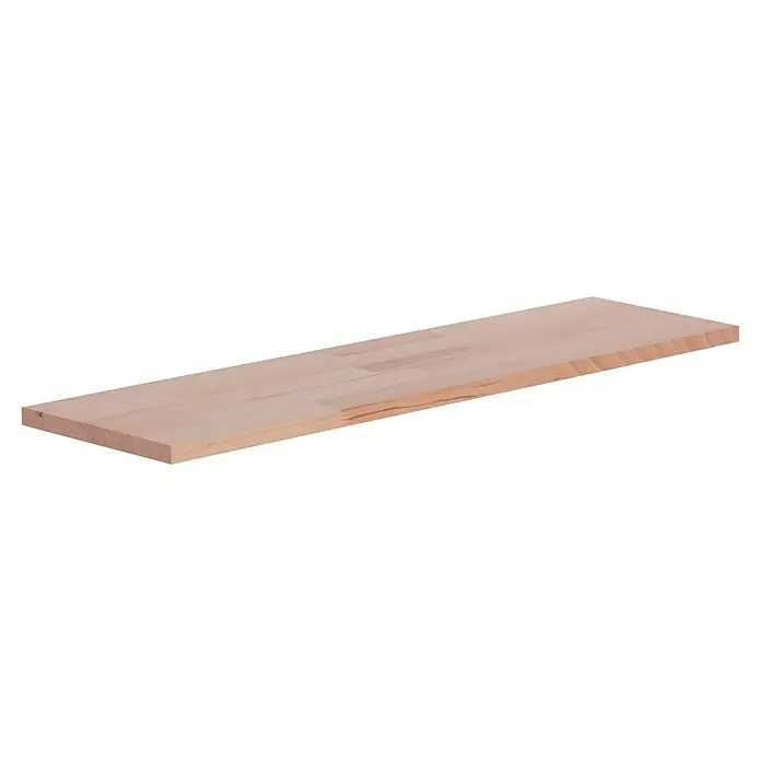 Leimholzplatte - Buche, Qualitätsstufe Leimholzplatte: B/C, 800 x 200 x 18 mm - Nahaufnahme einer hellen, unbehandelten Holzplatte, ideal für Möbelbau oder Heimwerkerprojekte. Die natürliche Maserung ist gut sichtbar.