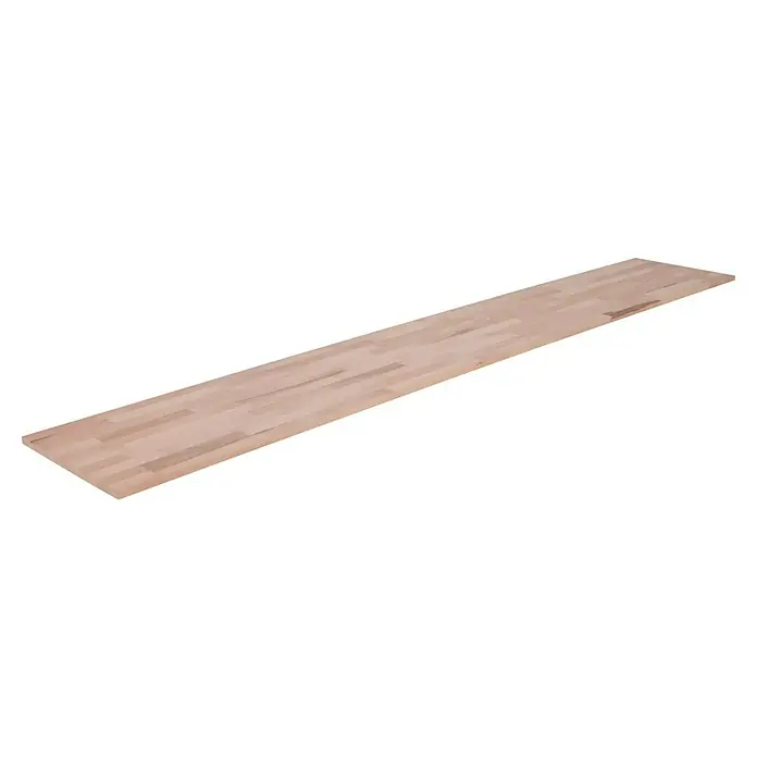 Leimholzplatte - Buche, Qualitätsstufe Leimholzplatte: B/C, 2.500 x 400 x 18 mm - Helle Holz-Arbeitsplatte mit schöner Maserung für Küche oder Werkstatt. Robust und vielseitig einsetzbar.