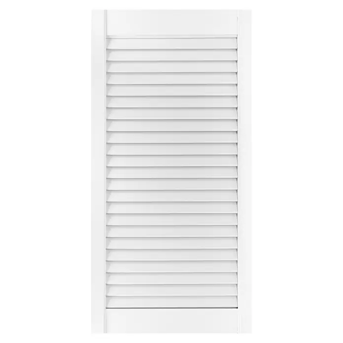 Lamellentür - B x H: 394 x 762 mm, Art Lamellen: Offen, Weiß - Eine Nahaufnahme eines weißen Fensterladens mit horizontalen Lamellen, der für eine klare und moderne Optik sorgt. Ideal für Innenräume.