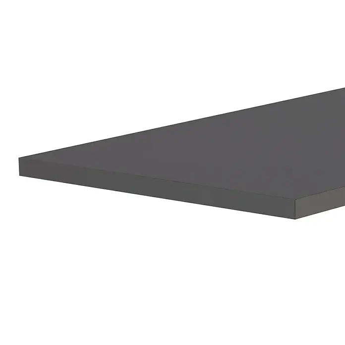 Regalboden - Anthrazit, 120 x 30 x 1,6 cm - Nahaufnahme einer dunklen, rechteckigen Tischplatte mit glatter Oberfläche. Ideal für Möbeldesigns oder Produktpräsentationen.