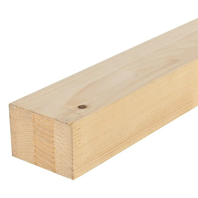 Exclusivholz Regalstollen - Fichte, 2.500 x 78 x 58 mm - Detailaufnahme eines hellen, unbehandelten Holzrahmens, ideal für Bauprojekte und Heimwerkerarbeiten.