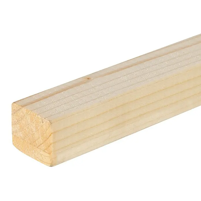 Exclusivholz Regalstollen - Fichte, 2.500 x 38 x 32 mm - Nahaufnahme eines hellen Holzstücks, das die Maserung und die Textur des Holzes hervorhebt. Ideal für Bau- und Bastelprojekte.